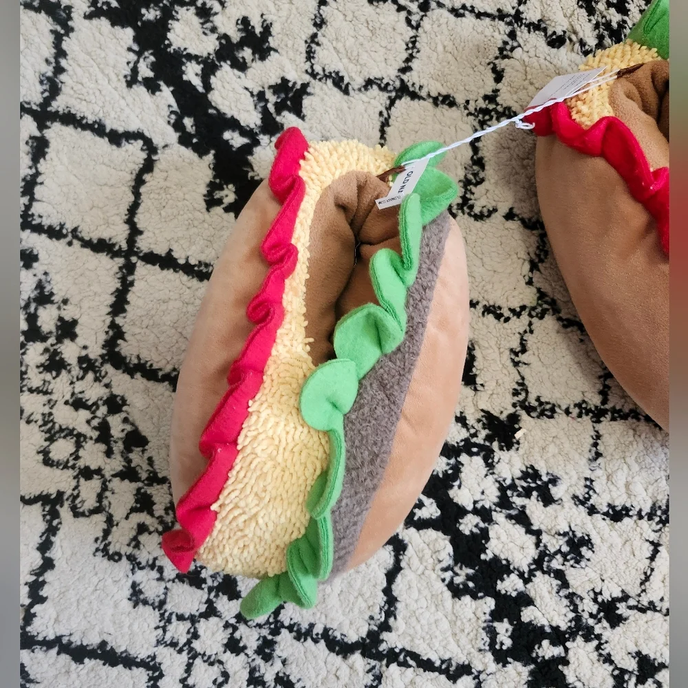 Fun Plush Hamburger Hot Dog Slippers Boys 5y - 6y
